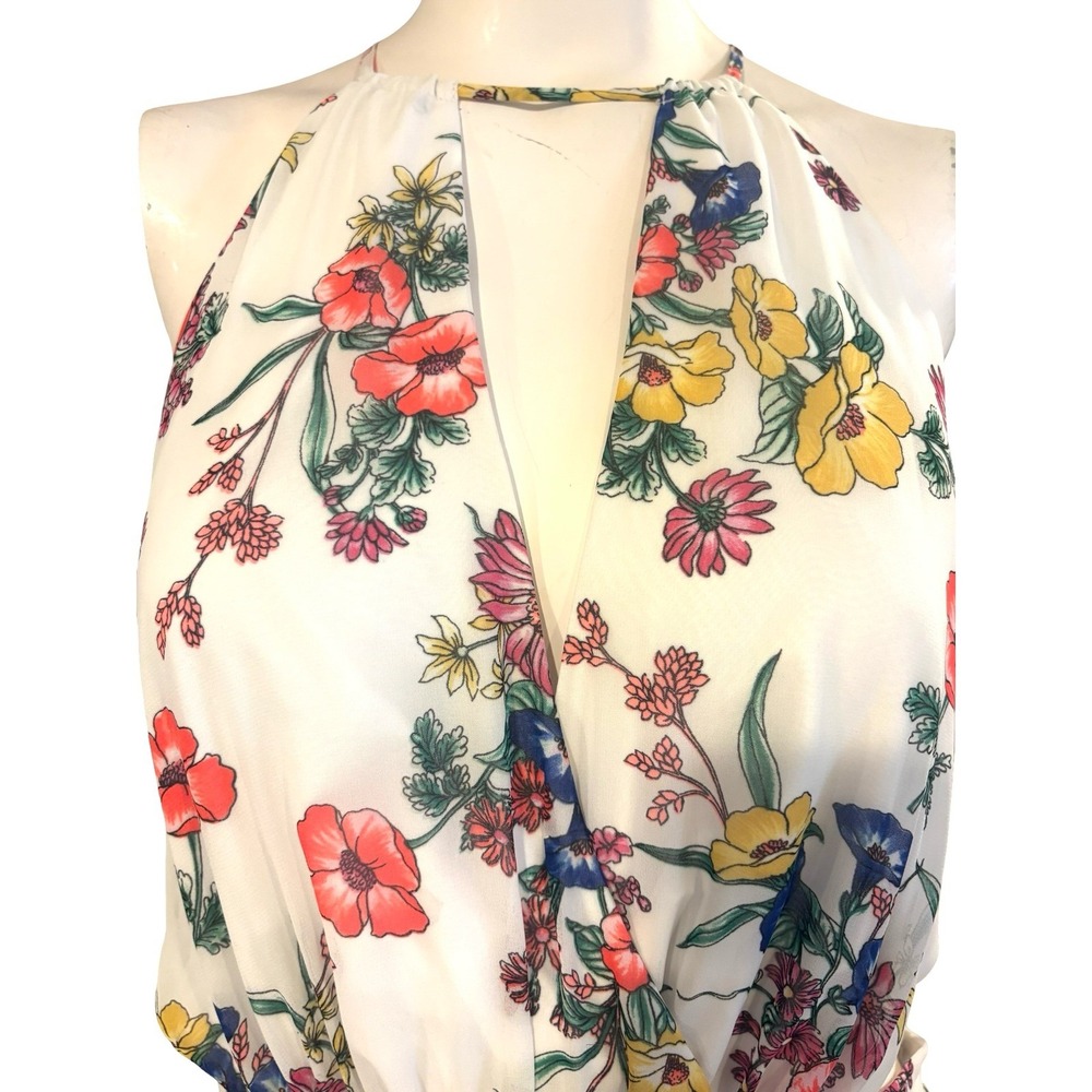 Express Floral Halter Maxi Dress Side Cutout Keyhole Boho Summer Wedding Size M - Picture 5 of 14